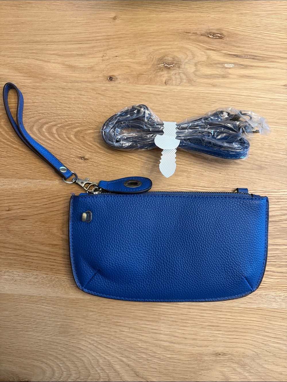 Cobalt Blue Pebbled Leather Wristlet with Detachable Strap